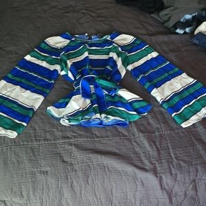 H&M Blue and Green Striped Top With Tie